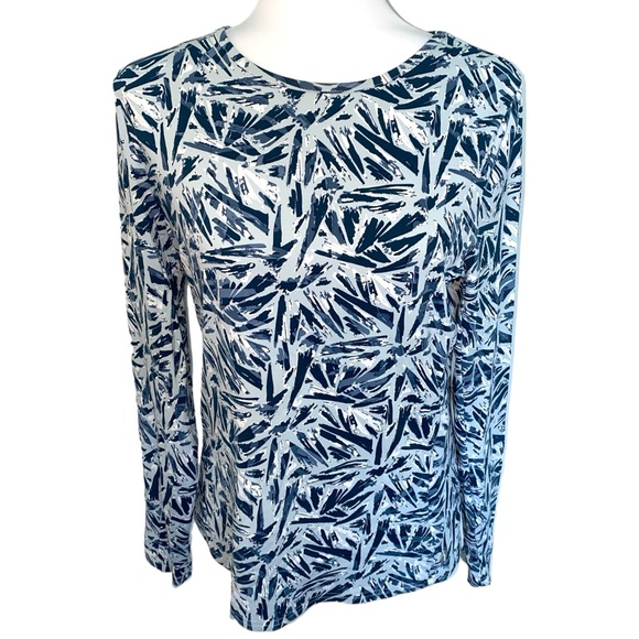 Hang Ten Size M Women’s Blue White Geometric Rash Guard Swim Top Rashguard - Picture 1 of 3